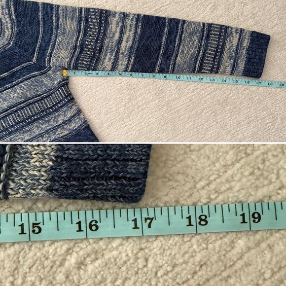 Chaps Petite Cardigan Size P XL Blue Cream Marled Stripe Open Front Knit Sweater - Picture 8 of 10